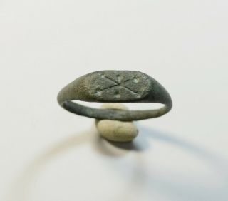 Rare Ancient Roman Bronze Ring With Monogram On Bezel - Wearable Artifact