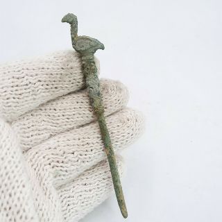 Circa 400 - 300ad Ancient Roman Bronze Hair Pin With Duck On Top