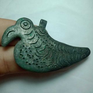 Ancient Circa 900 - 1100 Ad Viking Era Norse Silver Bird Amulet Engravings