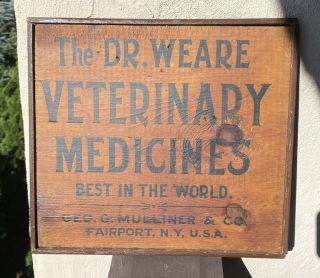 Antique Dr.  Weare Veterinary Medicines Framed Advertising Wood Sign Fairport Ny