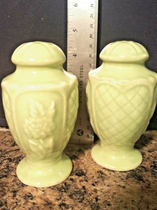 Vtg Large Salt Pepper Shakers Lite Jade Green Floral Ceramic Cic China