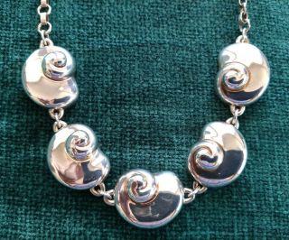 Vintage Signed Frederic J.  Duclos On Wax Nautilus Shell Sterling Silver Necklace