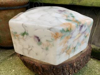 Vintage Art Deco Mottled Marble Glass Ceiling Light Shade Hand Painted Flowers
