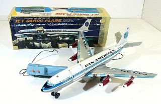 Louis Marx " Pan Am " Clipper Jet Cargo Plane,  Battery Op.  Tin/plastic Vtg Japan