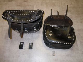 Vintage Studded Leather Saddle Bags Fits Harley - Davidson Fxst