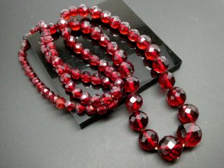 Vintage Faceted Cherry Amber Bakelite Extra Long Bead Graduated Necklace 34 "