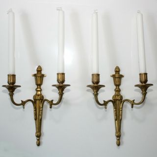 Antique French Pair Gilt Bronze Candles Wall Sconces Empire
