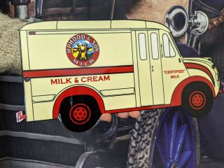 Old Vintage H.  P.  Hood Milk Cream Truck Heavy Porcelain Metal Sign Gas & Oil