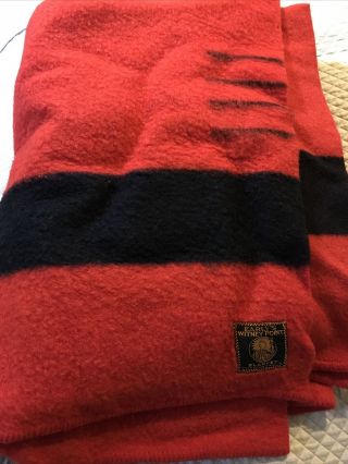 Vintage Early’s Witney Point Red Wool W/ Black Stripe 4 Points Blanket 92 X 75