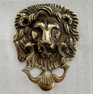 Vintage Solid Brass Door Knocker Lion Head Reclaimed With Striker Large