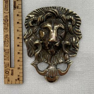 Vintage Solid Brass Door Knocker LION HEAD Reclaimed With Striker LARGE 2