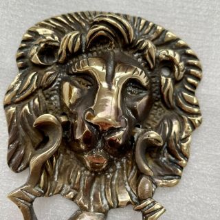Vintage Solid Brass Door Knocker LION HEAD Reclaimed With Striker LARGE 3