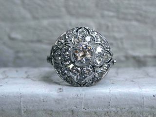 Vintage Art Deco Engagement Wedding Cluster Ring 14k White Gold Over 2ct Diamond