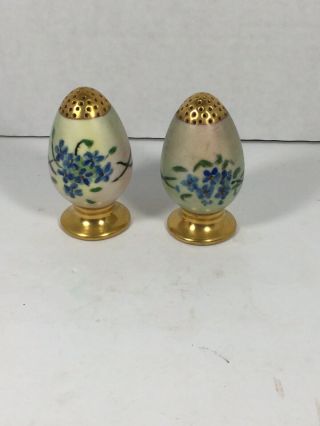 Vintage Floral Salt And Pepper Shakers With Gold Accent Signed Burns B17