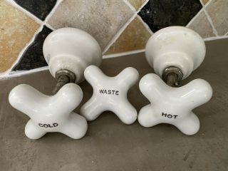 Antique Porcelain Cast Iron Water Faucets Hot Cold Waste Plumbing Fixtures (7)