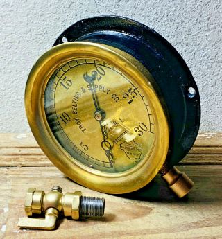 Early 1900s Large 6 " Vintage Brass Pressure Gauge,  Steam Boiler,  Water Steampunk