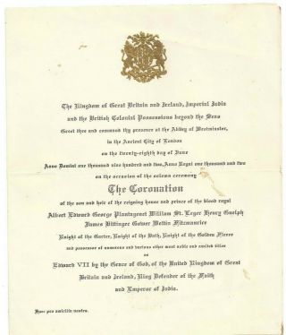 Coronation Invitation King Edward Vii Britain Westminster Abbey June 28 1902