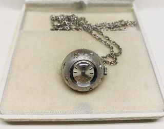 Vintage Bucherer Silver Crystal Ball Pendant Watch Serviced