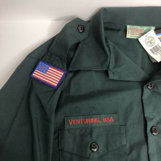 Official Bsa Boy Scout Venturing Mens Large Green Uniform Shirt American Flag
