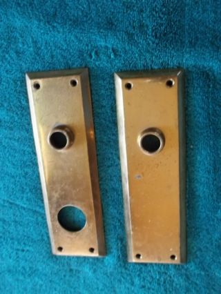 Old 2 1/2 " X 8 " Heavy Cast Brass Yale Door Knob Backplates,  S/h