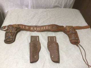 Very Rare Vintage “old Rawhide” Leather Cap Gun Holster Set W/4 Holsters