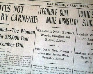 1904 Burnett Pierce County Washington Coal Mining Mine Explosion 1904 Newspaper