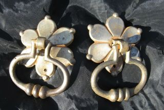 2 Antique 19c American Empire Federal Drawer Hardware Ring Pulls Star Flower