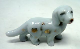 Vintage Mini Porcelain Dog White With Gold Japan Hound Dog Figurine