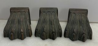 3 Matching Antique Victorian Heavy Cast Brass Lion Paw Feet Table Leg Foot Cover
