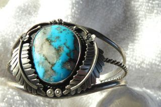 Vintage Sterling Native American Navajo Big Stone Turquoise Cuff Bracelet