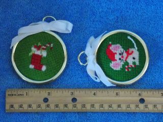 Vintage Set Of 2 Cross Stitch Christmas Ornament Mouse & Christmas Stocking 3