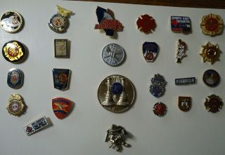Vintage " Assorted Firefighters Pins & Badges " 25 Items All In One Nos
