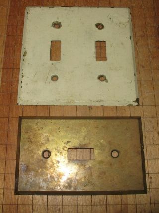 2 Beveled Brass Toggle Switch Wall Plates 1 Single 1 Double