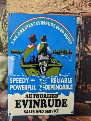 Old Heavy Vintage Evinrude Boat Motors Porcelain Metal Sign Gas & Oil Fishing