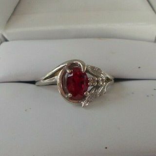 Vintage 14k White Gold Ruby Diamond Ring 14kt,  Size 6.  75,  3.  1 Grams