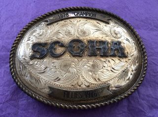 Vintage Sterling Silver 1978 Scqha Champion Quarter Horse Trophy Belt Buckle