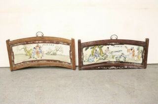 2 Vintage Chinese Famille Rose Porcelain Plaques 10”x 27.  5” & 10”x 29”