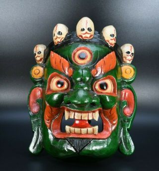 Mahakala Wooden Bhairab Shaman Mask Tibetan Handmade Carved Vintage Gift Nepal