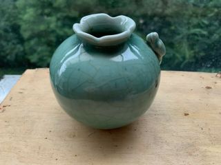 Antique Chinese Green - Glazed Crackle Export Porcelain Brush Pot 19c