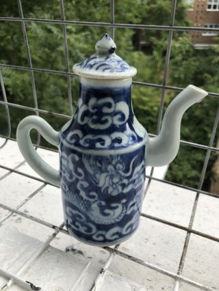 Vgc Antique C.  19th Chinese Qing Porcelain Wine Pot Jug Blue White