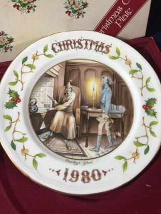 8 1/4 " Christmas 1980 Collectors Plate Christmas Carol Marleys Ghost Aynsley