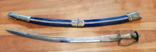 Indian Calvary Talwar Sword In Royal Blue Felt Covered Wood Sheath