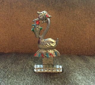 Vintage Art Deco Era Silver Plated & Enamel Goose Swan 4 " Figurine -