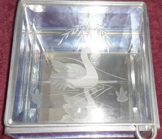 Vintage Etched Glass Swan Jewelry Trinket Square Box