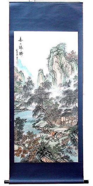 Chinese Watercolor Ink Painting Scroll 春山遊騎 Spring Time Trip In The Mount Sc3530