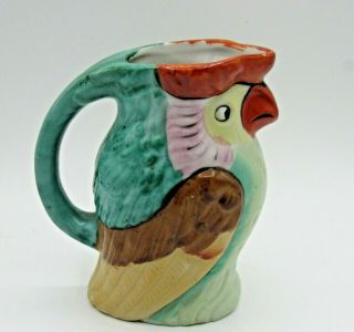 Vintage Miniature Porcelain Colorful Parrot Pitcher Made In Japan Kitchen Deco