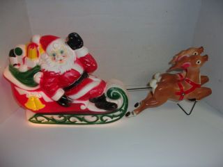 Vintage 1970 Empire Christmas Santa In Sleigh With Reindeer Blowmold Blow Mold
