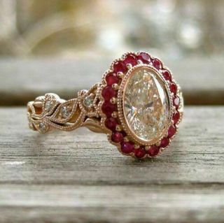 14k Rose Gold Over Art Deco 3.  00ct Oval Cut Diamond Wedding Vintage Antique Ring
