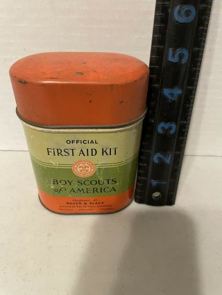 Vintage Bsa Boy Scouts Official First Aid Kit Tin Container Bauer & Black 1932