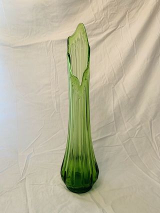Vtg Mcm Mid Century Green Art Glass Stretch Swung Vase 24 " Tall Le Smith Viking